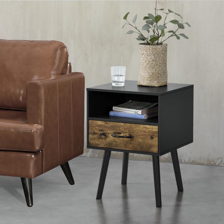 Image du produit En.Casa Table d'appoint Gävle Lot de 2 Noir/Ton bois foncé