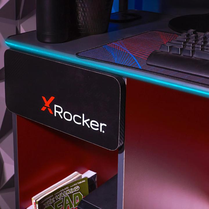Actual product image X Rocker Bureau de jeu Carbon-Tek avec chargeur sans fil et éclairage LED Gris/Rouge