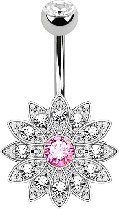 Immagine prodotto Star Piercing Banana argento con cristallo a sfera argento Fiore rosa con piccoli cristalli (Ottone, Acciaio chirurgico 316L)