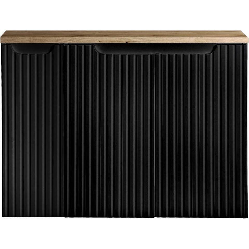 En.Casa, Waschbeckenunterschrank, Waschbeckenunterschrank Skelbolu mit 3 Türen 80x60x40cm Schwarz/Eichenoptik
