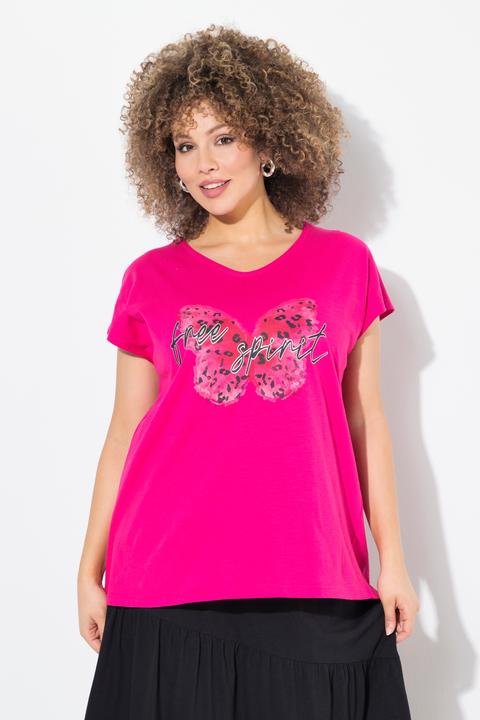 Image du produit Ulla Popken T-shirt oversize. Motif papillon. Col V et manches courtes (54)
