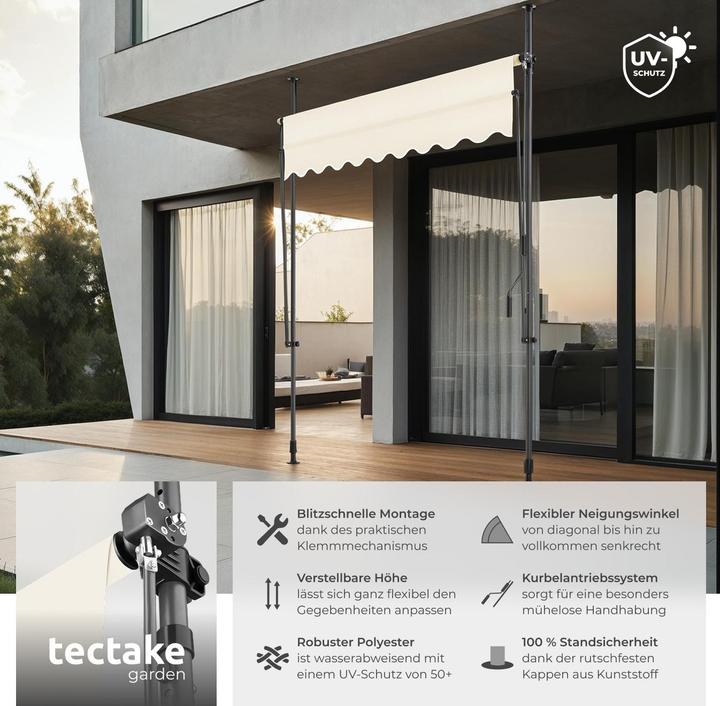 Produktbild tectake Klemmmarkise mit Handkurbel, höhenverstellbar (2 m)