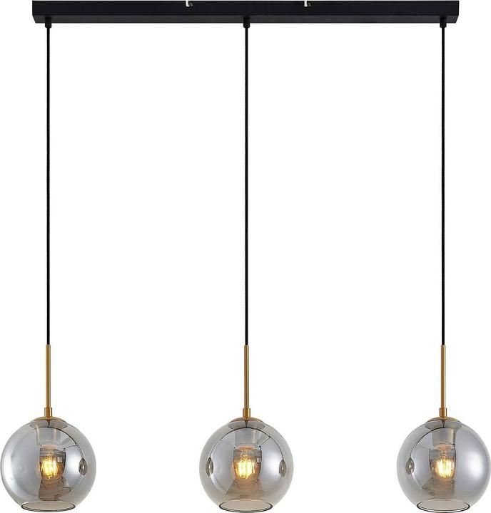 Actual product image Lindby Hiwana 3 pendant light Smoke/Brass (E27)