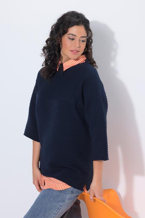 Actual product image Ulla Popken Blouse collar, stripes, button placket, for layering (46, 48)