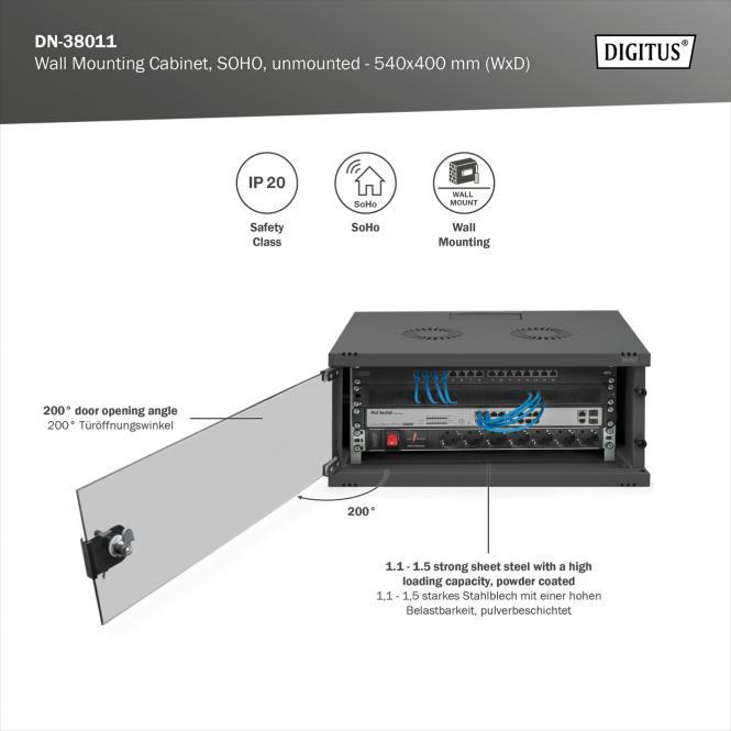 Produktbild Digitus Wandgehäuse, SOHO, unmontiert - 540x400 mm (BxT) (4 HE, 19 Zoll Rack)