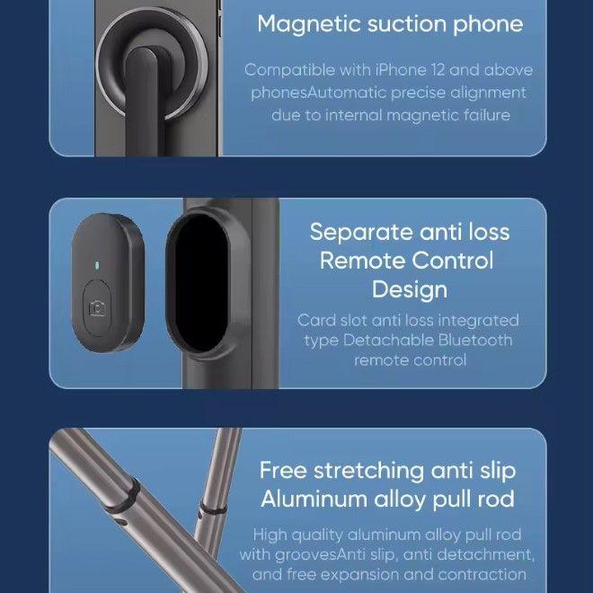 Produktbild MU Classic MagSafe Selfie Stick mit Bluetooth Kamera Fernauslöser & Tripod Stand Dreibeinstativ
