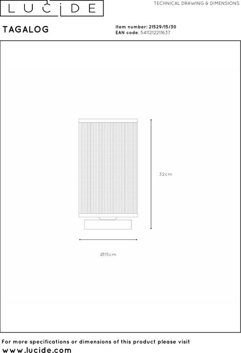 Produktbild Lucide TAGALOG - Tischlampe - Ø 15 cm - 1xE27 - Schwarz 21529/15/30 (E27)