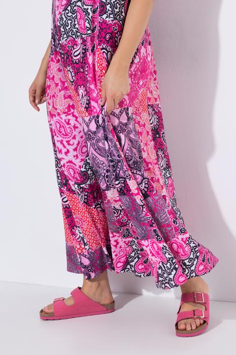 Produktbild Ulla Popken Maxikleid, Patchmuster, A-Linie, V-Ausschnitt, ärmellos (46, 48)
