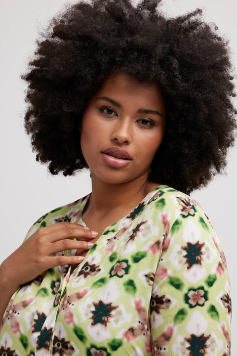 Actual product image Ulla Popken Lattice Floral Print Ruffle Detail Tunic Blouse (42, 44)