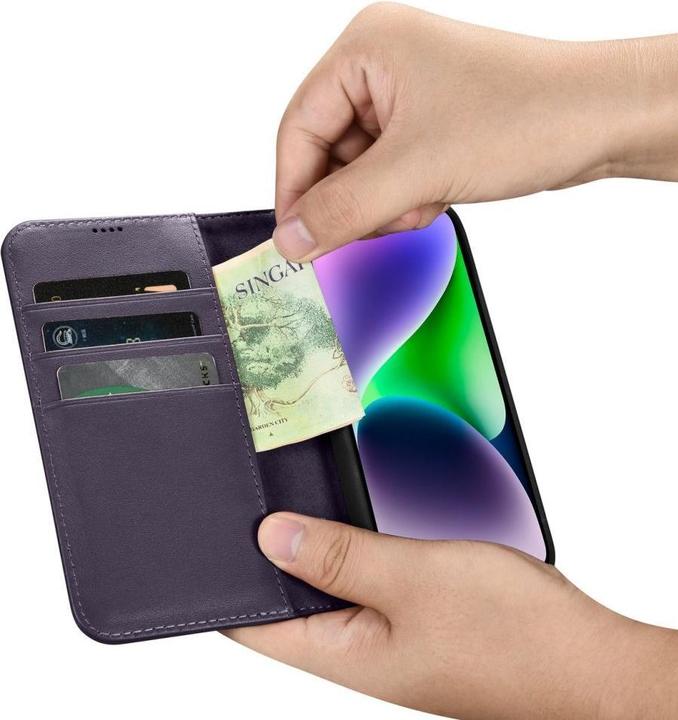 Actual product image iCarer Wallet Case 2in1 Cover iPhone 14 Plus Anti-RFID Leather Flip Case Dark Purple (WMI14220727-DP (Apple iPhone 14 Plus)