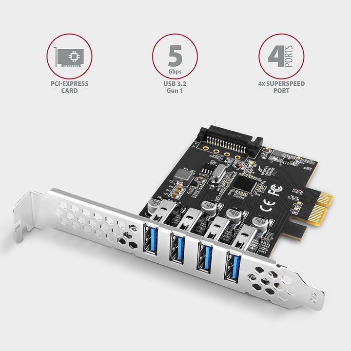 Actual product image Axagon PCEU-43RS PCIe Adapter 4x USB3.0 UASP VIA, 15-pin SATA Power Supply
