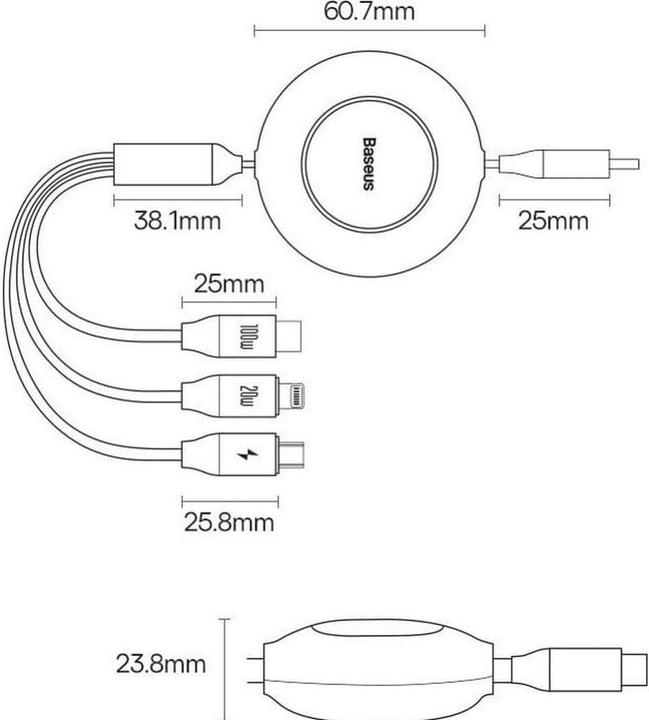 Produktbild Baseus USB Typ C – USB Typ C, Lightning, Micro USB B (1.10 m, USB 2.0, 100 W)
