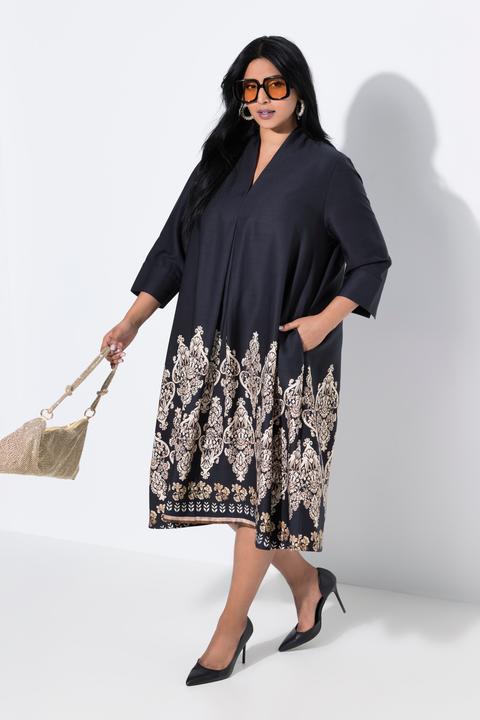 Image du produit Ulla Popken Robe midi en lyocell, coupe évasée, col calice et manches 3/4 (54)