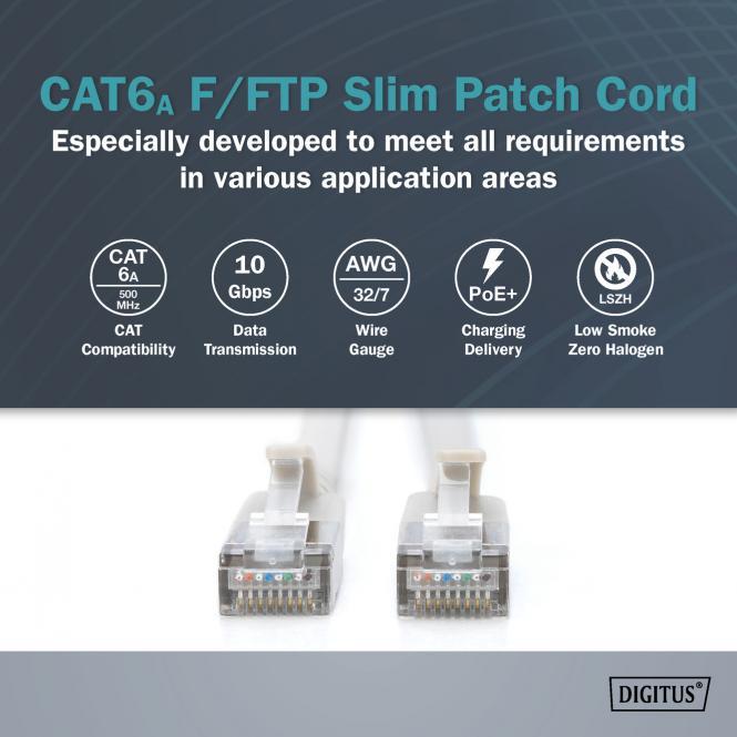 Produktbild Digitus CAT 6A F-FTP Slim Patchkabel, Kupfer, LSZH AWG 32/7, Länge 7 m, Grau (CAT6a, 7 m)