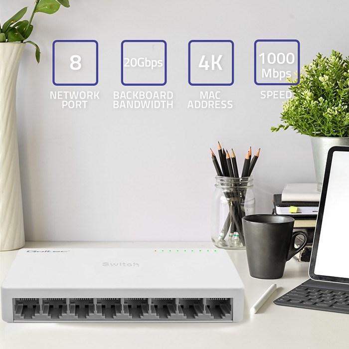 Image du produit Qoltec Netzwerk SWITCH 8xRJ45 Port 1000Mbps LAN (8 ports)