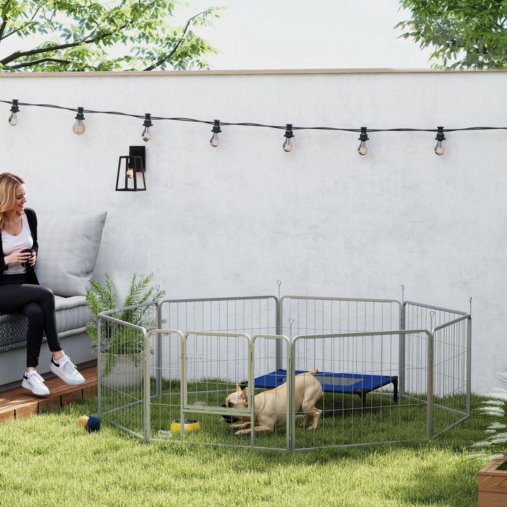 Produktbild PawHut Welpenauslauf Stahl Silber