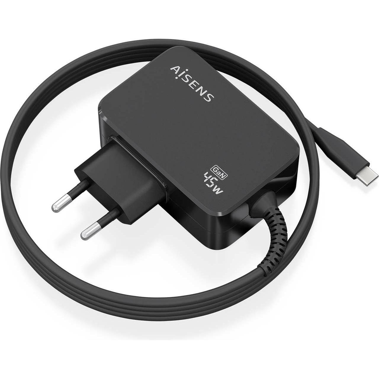 Aisens CARGADOR GAN 45W PD3.0 1XUSB-C 1.8M NEGRO (45 W, 1 porzione), Caricatore USB, Nero