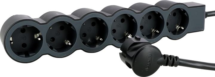 Actual product image Legrand Flat socket strip 6x socket, 3 metre cable Black 694566 (6 x, CEE, CEE 7/3, 3 m)