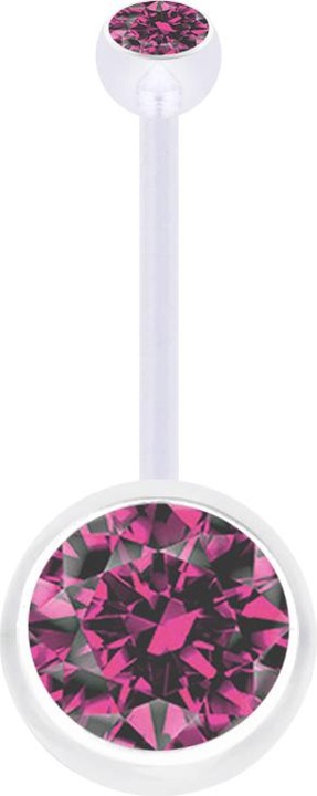 Produktbild Star Piercing Banane Schwangerschaft transparent mit zwei Kugeln Kristall gross pink (Bioflex, ohne Messing)