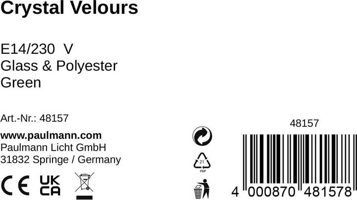 Image du produit Pauleen Lampe de table Crystal Velours E14 Vert (E14)