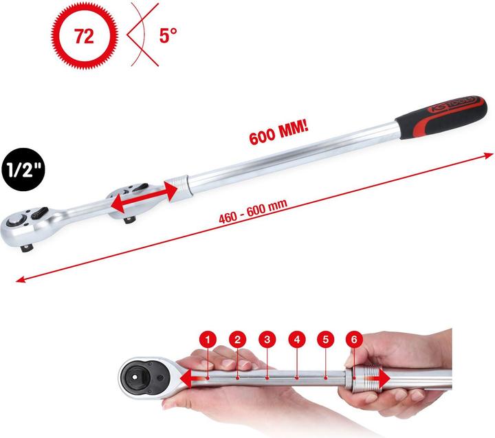 Actual product image KS Tools Telescopic reversible ratchet (1/2")