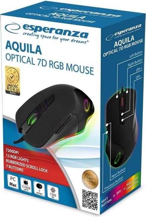 Actual product image Esperanza EM132 Mouse right USB Optical 7200 DPI (Cable)