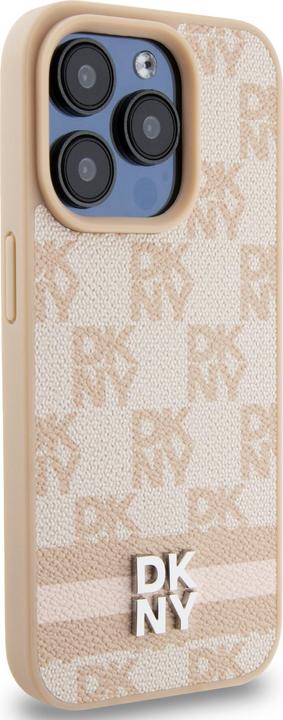 Actual product image DKNY PU Leather Checkered Pattern and Stripe Case for iPhone 15 Pro Pink (Apple iPhone 15 Pro)