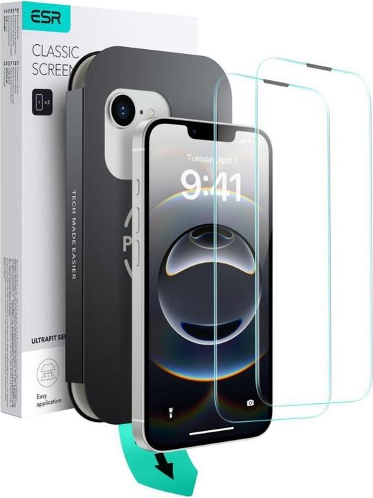ESR Tempered Glass UltraFit (2 Stk., Apple iPhone 13, Apple iPhone 13 Pro, Apple iPhone 14, Apple iPhone 16e, Apple iPhone 17e)