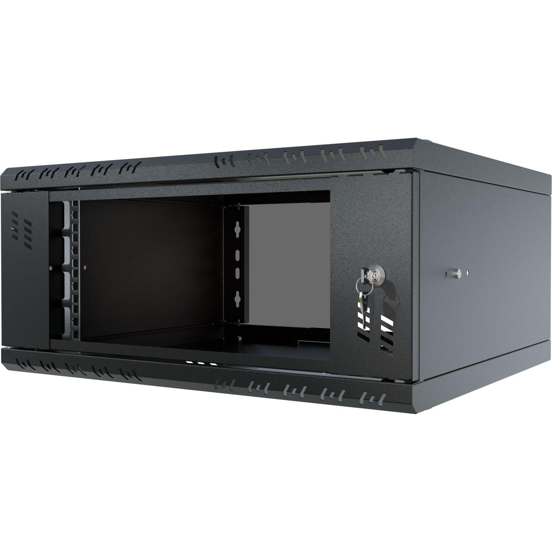 Stalflex Armadio rack 19" 4U, 450mm, porta in vetro, nero S-RC19-4U-450GB (4 HE, Rack da 19 pollici), Armadio rack