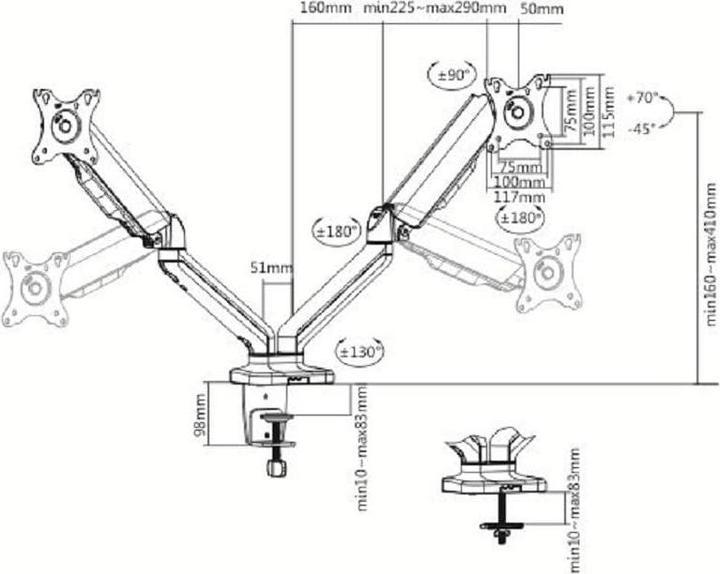 Image du produit Audizio Support de table MAD20G jusqu'à 9 kg - Noir (Tables, 32", 9 kg)