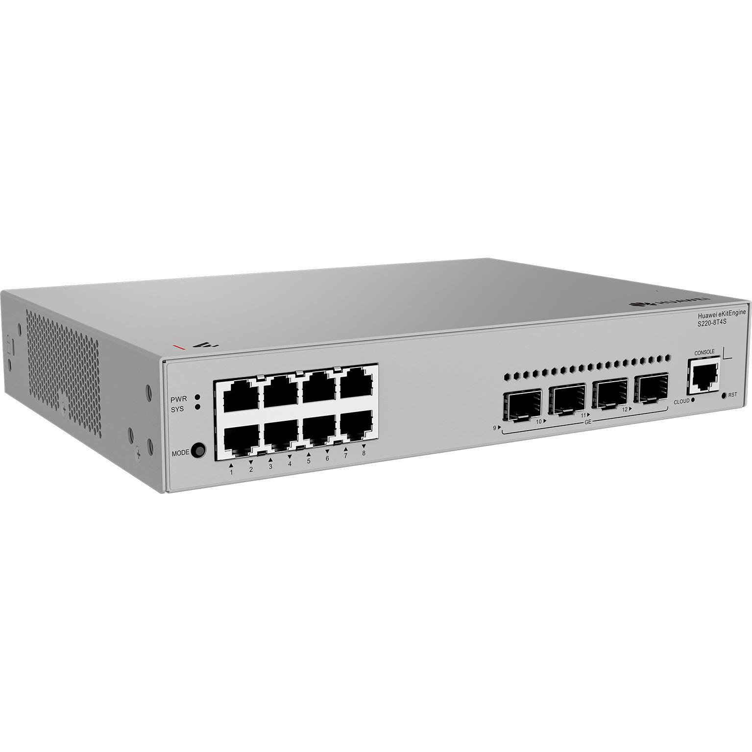 Huawei S220-8T4S 8x10/100/1000BASE-T ports 4xGE SFP ports AC power eKit (8 Ports), Netzwerk Switch,