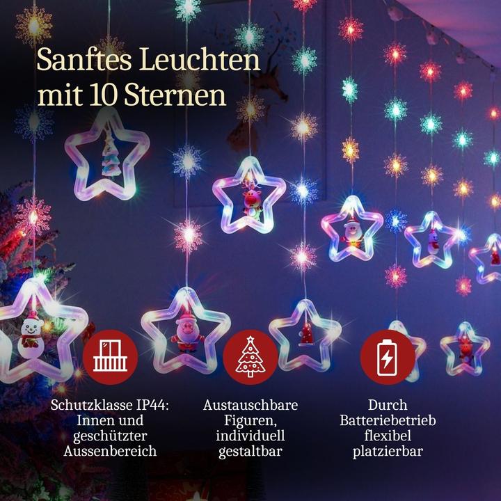 Produktbild Hermex LED Weihnachtslichterkette 3m Sternen-Lichtervorhang mit Schneeflocken (3 m)