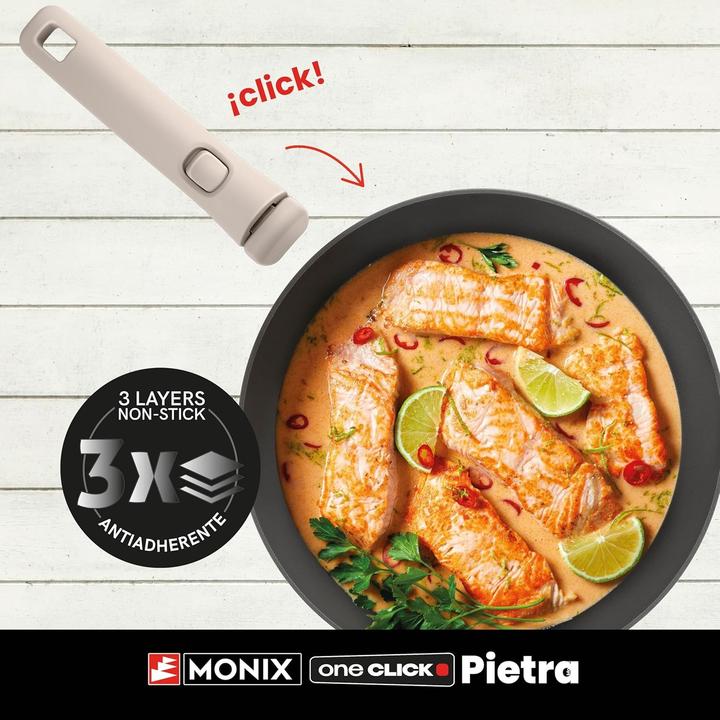 Actual product image Monix One Click Pietra 8-Piece Cookware Set with Removable Handle and Induction Compatibility (Frying pan, Pot, Aluminium)