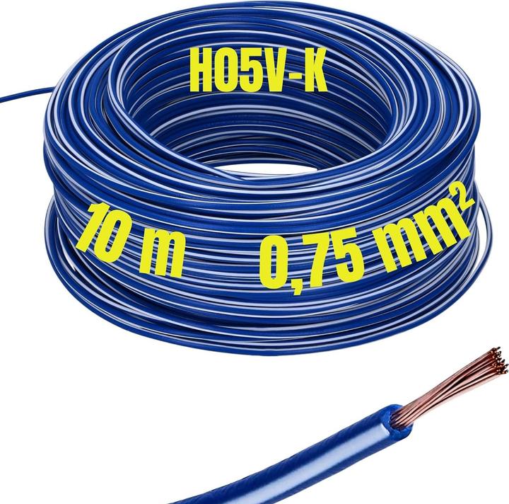 Produktbild Kalitec 10 Meter H05V-K 0,75 mm² dunkelblau-weiss Verdrahtungsleitung I Aderleitung flexibel I PVC Ei (10 m)