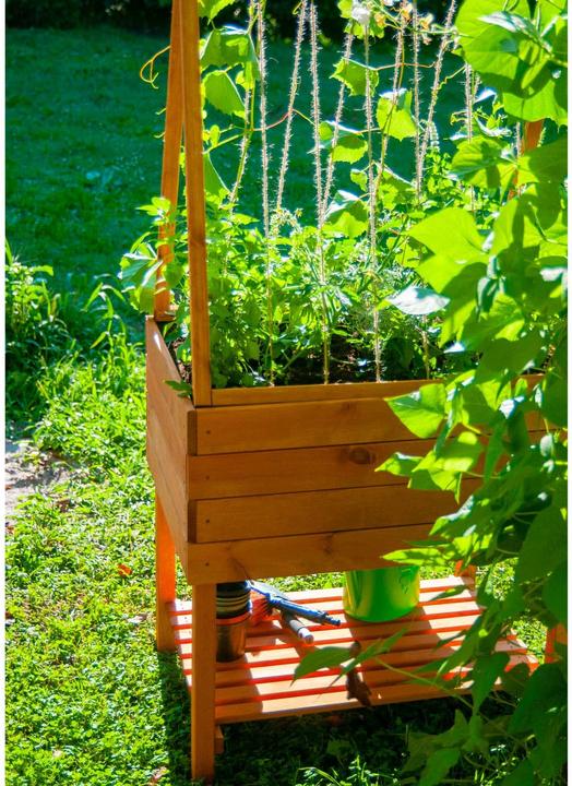 Image du produit Dobar Hochbeet Kubus 2.0 mit Ablage und Pflanzfolie, Hellbraun