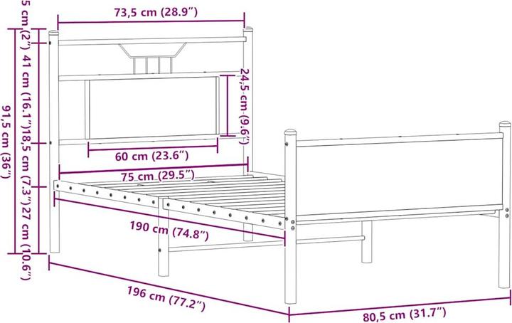 Image du produit vidaXL Bettgestell (75 x 190 cm)