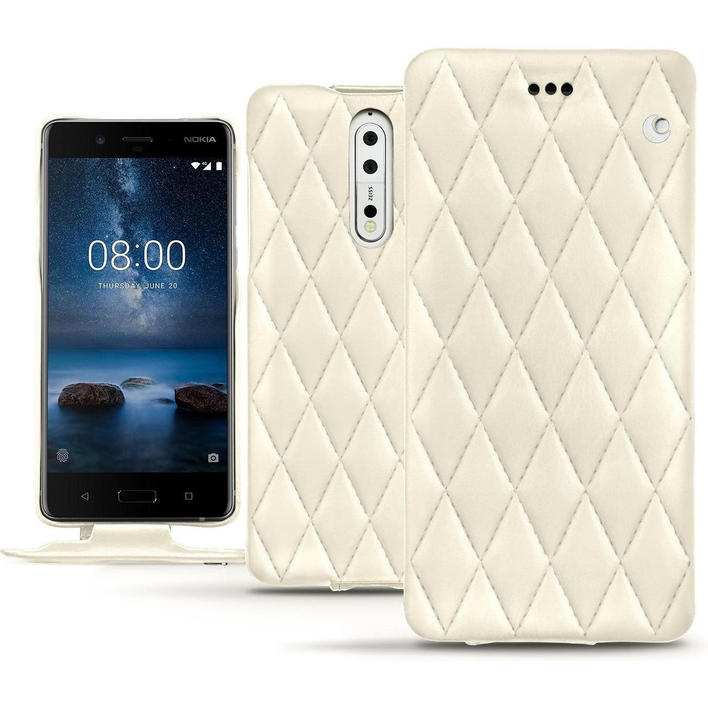 Noreve Lederschutzhülle vertikal (Nokia 8), Smartphone Hülle, Weiss