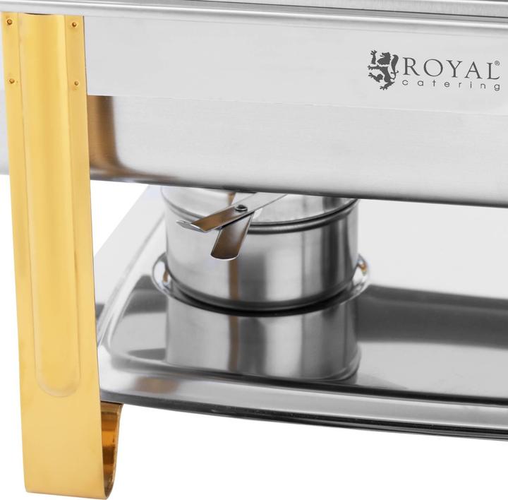 Immagine prodotto Royal Catering Chafing Dish Warmhaltebehälter Rechaud GN 1/1 Goldakzente 9 L 2 Brennstoffzellen