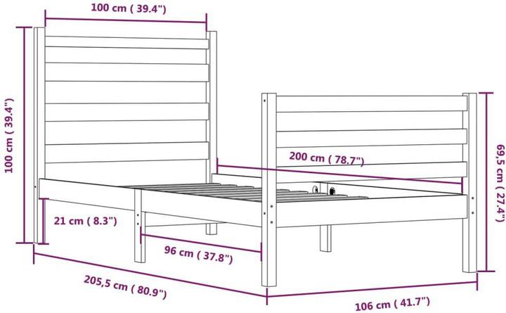 Produktbild vidaXL Bettgestell (100 x 200 cm)