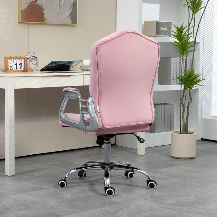 Produktbild Swisshandel24 Bürostuhl mit Wippfunktion, ergonomisch, mit Kristallknöpfen, Samtoptik, bis 120kg, Rosa (47 - 57 cm)