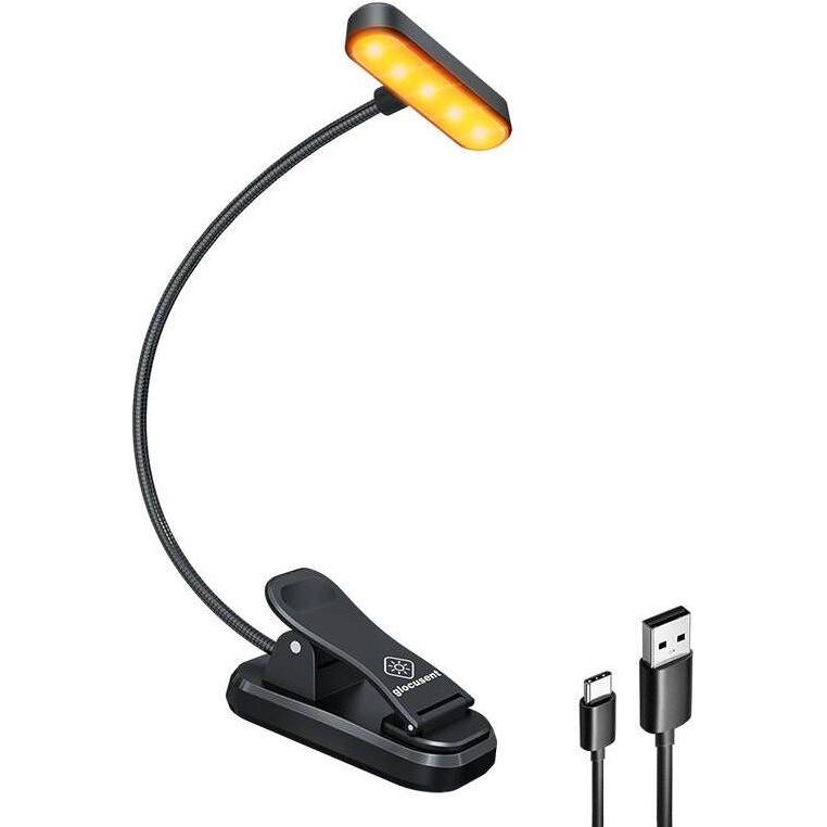 Glocusent, Tischlampe, Wireless lamp ET-Head clip-on book light, USB-C 650mAh timer (Black) (25 lm, E27)