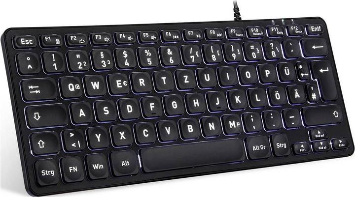 Actual product image Perixx PERIBOARD-332B DE, mini keyboard, USB wired, backlight, black (DE, Cable)