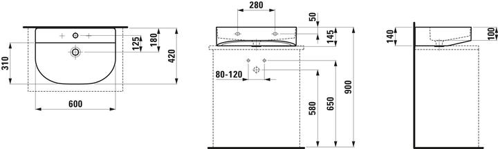 Produktbild Laufen Sonar Aufsatzwaschtisch, ohne Hahnloch, mit Überlauf, 600x420mm, geschliffen, H816342 (385 mm, 600 mm)