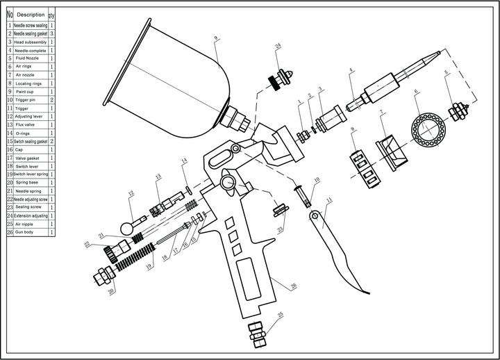 Actual product image Arwin Paint spray gun with gravity feed cup DLF-162F
