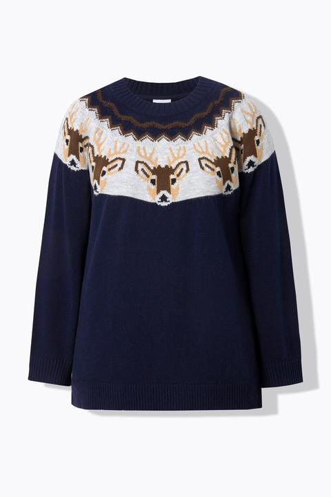 Produktbild Ulla Popken Norweger-Pullover, Rentiere, Rundhals, Langarm (54)