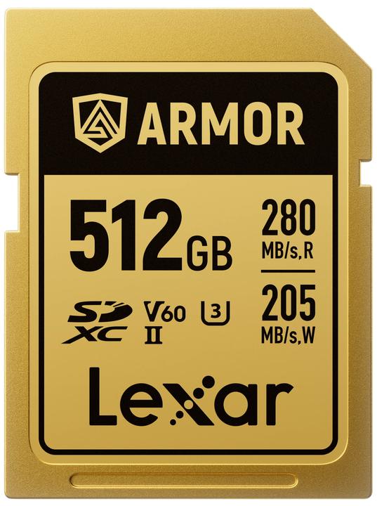 Productafbeelding Lexar SDXC Pro Gold Series ARMOR UHS-II 512GB V60 IP68 Stainless Steel R280/W210MB/s (512 GB, SDXC, U3, UHS-II)