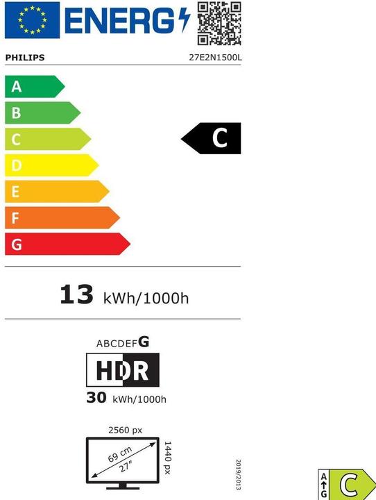 Label énergétique Philips 27E2N1500L/00 (2560 x 1440 pixels, 27")