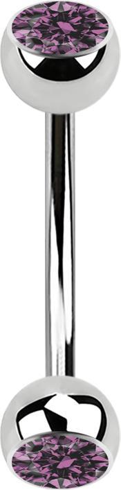 Actual product image Star Piercing Micro banana silver with two light violet crystal balls (without brass, Surgical steel 316L)