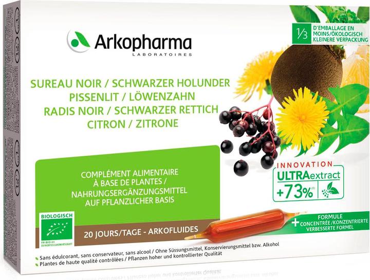 Produktbild Arkopharma Arkofluide Bio Holunder Rettich Löwenzahn Zitrone (20 Stück, Ampulle, 360 g)