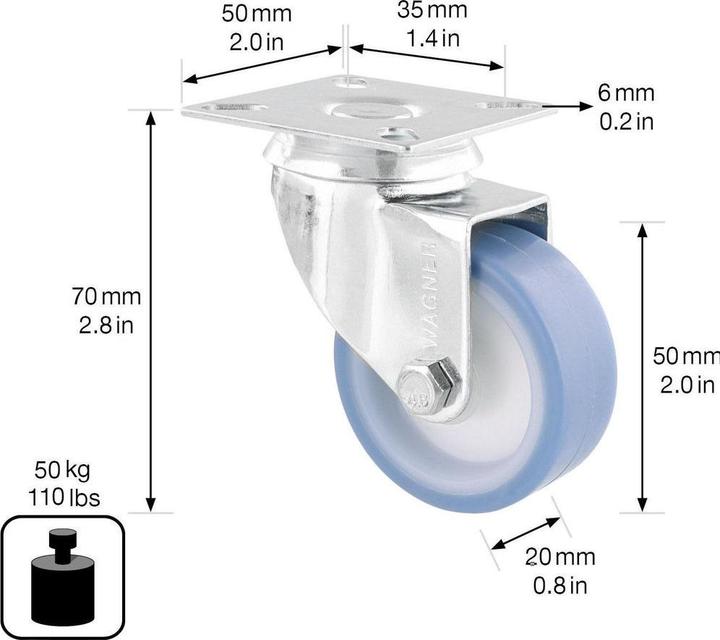Produktbild Wagner System Möbel-Lenkrolle Eco ø 50 mm 4 Stk. soft